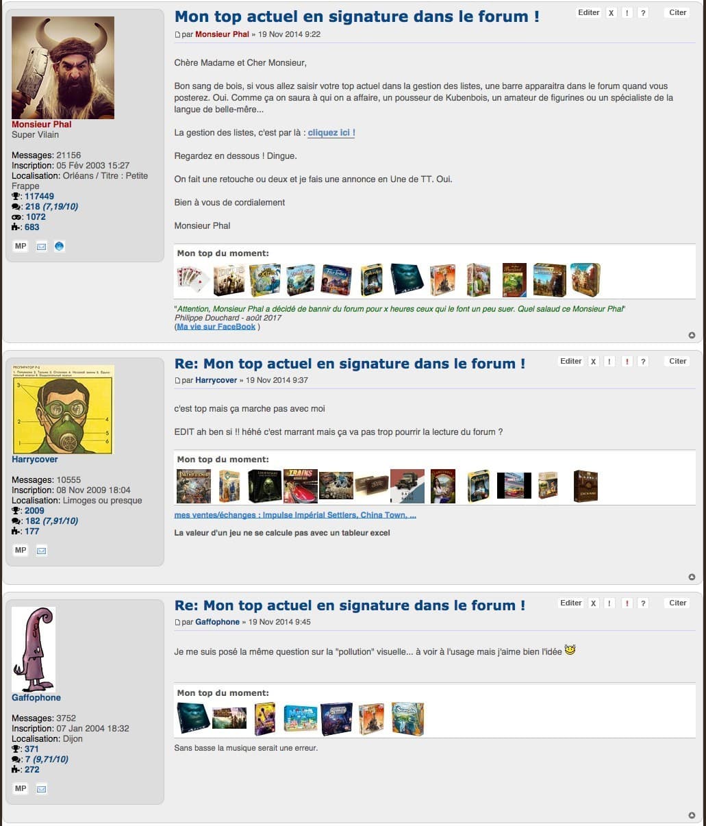 Couverture de l'article : Votre top du moment en signature dans le forum !