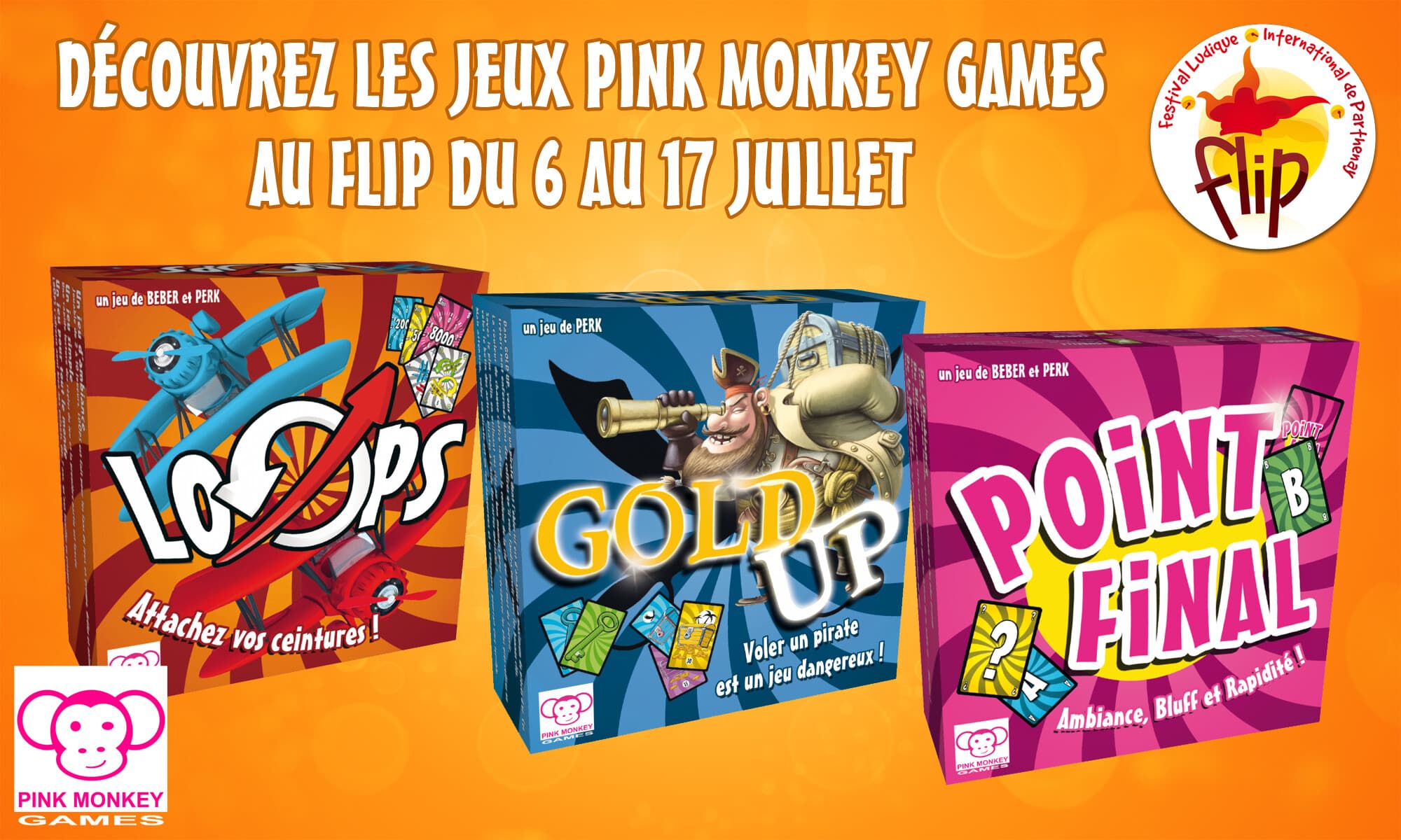 Couverture de l'article : Découvrez les jeux PINK MONKEY Games au FLIP du 6 au 17 juillet !